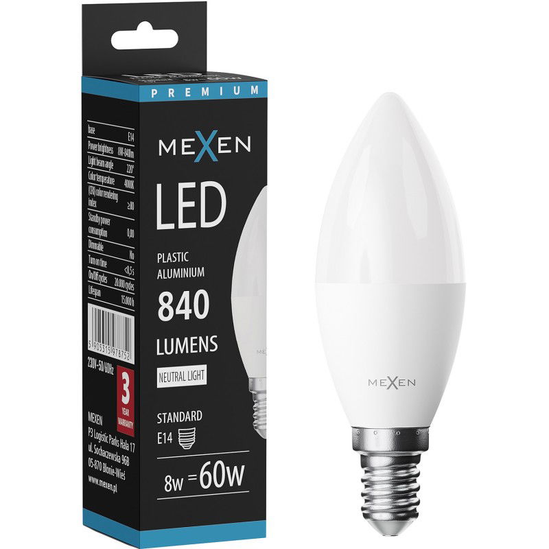 Mexen Nova Ampoule LED E14, C37, 8W, Neutre - 4000K, 840 lm - L102-E14-0840-01