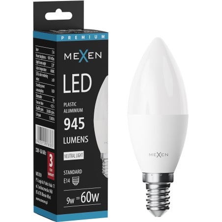 Mexen Nova Ampoule LED E14, C37, 9W, Neutre - 4000K, 945 lm - L102-E14-0940-01
