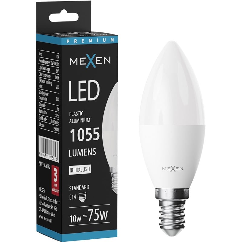 Mexen Nova Ampoule LED E14, C37, 10W, Neutre - 4000K, 1055 lm - L102-E14-1040-01