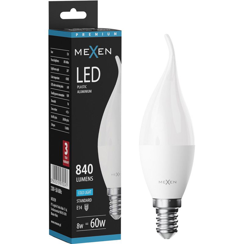 Mexen Nova Ampoule LED flamme E14, C37, 8W, Froid - 6500K, 840 lm - L106-E14-0865-01