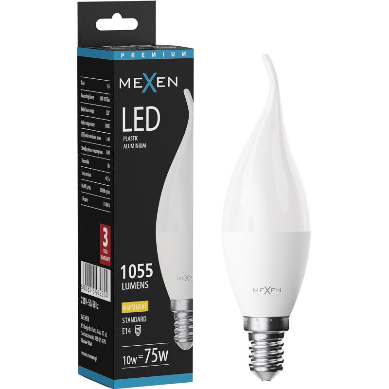 Mexen Nova Ampoule LED flamme E14, C37, 10W, Chaude - 3000K, 1055 lm - L106-E14-1030-01