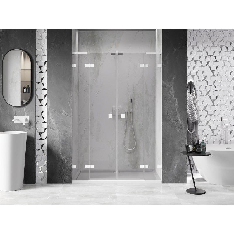 Mexen Lunar L Duo portes de douche battantes 140 cm, transparentes, blanches - 834DL-140-000-20-00