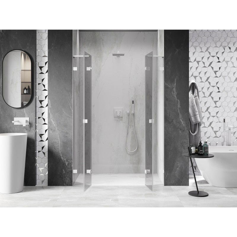 Mexen Lunar L Duo portes de douche battantes 160 cm, transparent, blanc - 834DL-160-000-20-00