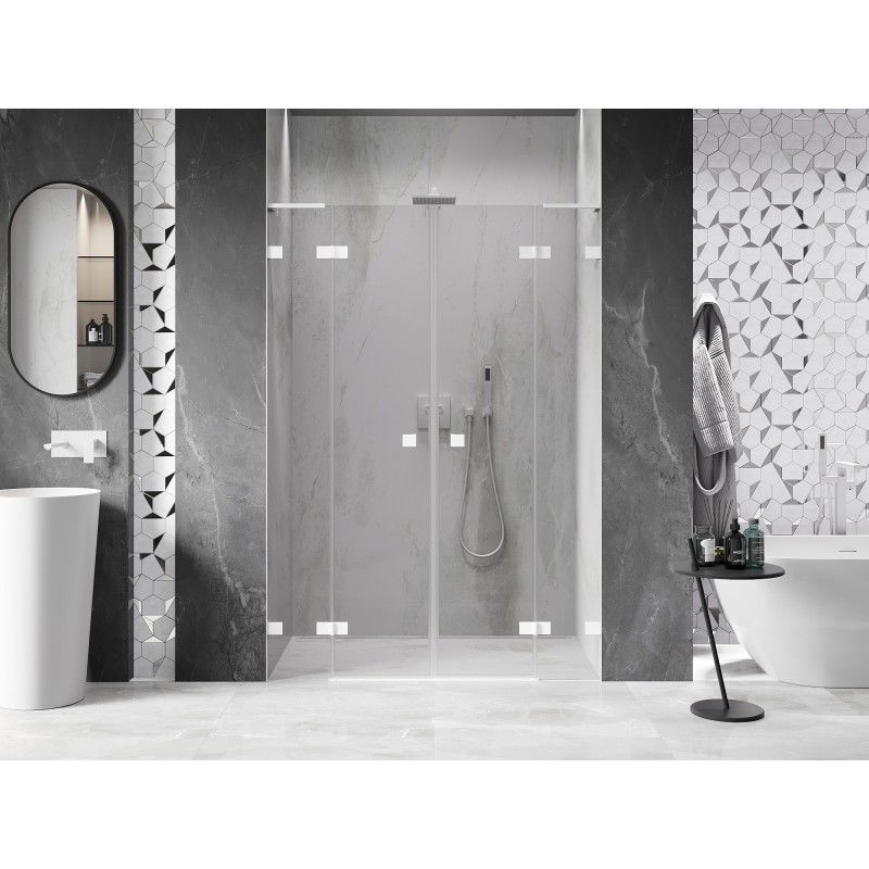 Mexen Lunar L Duo portes de douche battantes 160 cm, transparent, blanc - 834DL-160-000-20-00