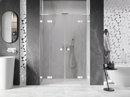 Mexen Lunar L Duo portes de douche battantes 160 cm, transparent, blanc - 834DL-160-000-20-00