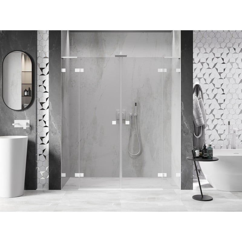 Mexen Lunar L Duo portes de douche pivotantes 170 cm, transparent, blanc - 834DL-170-000-20-00