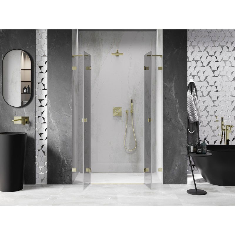 Mexen Lunar L Porte de douche duo battante 150 cm, transparente, dorée - 834DL-150-000-50-00