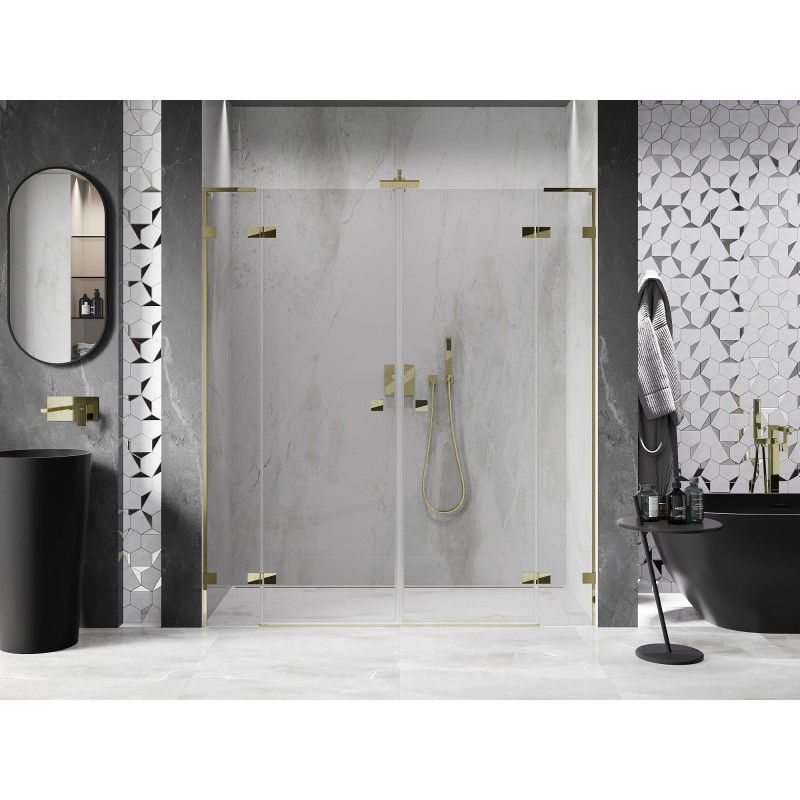 Mexen Lunar L Duo portes de douche pivotantes 180 cm, transparentes, dorées - 834DL-180-000-50-00