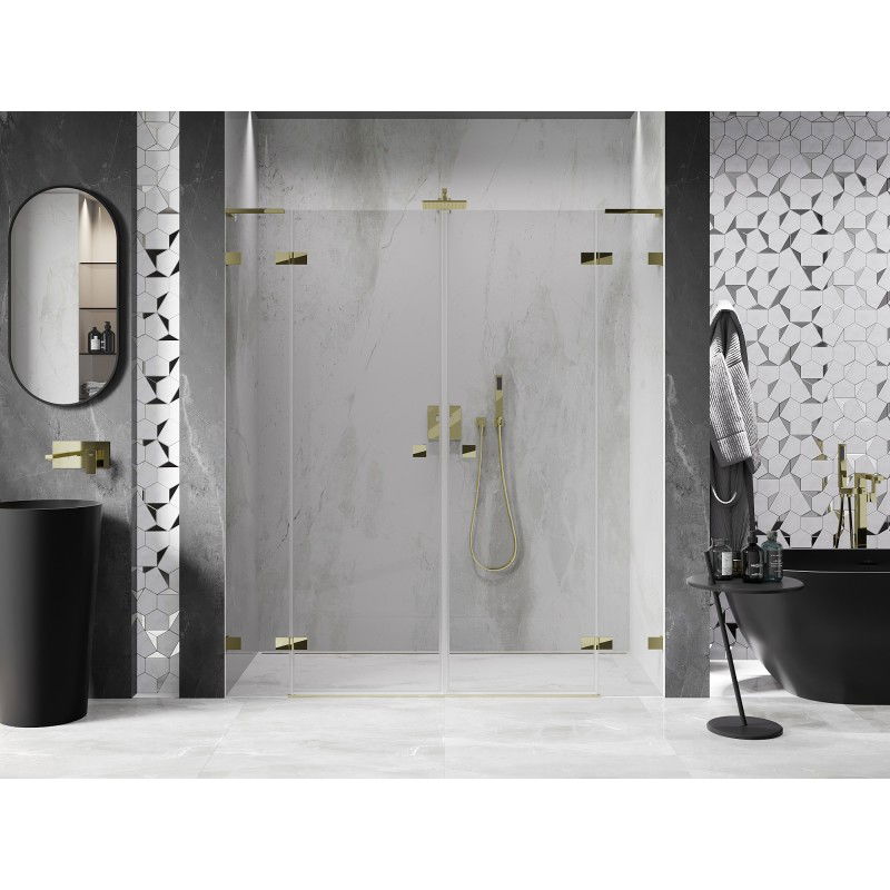 Mexen Lunar L Duo portes de douche pivotantes 180 cm, transparentes, dorées - 834DL-180-000-50-00