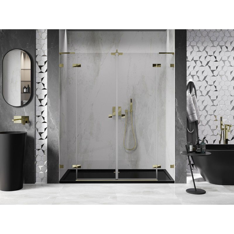 Mexen Lunar L Duo portes de douche pivotantes 190 cm, transparent, dorées - 834DL-190-000-50-00