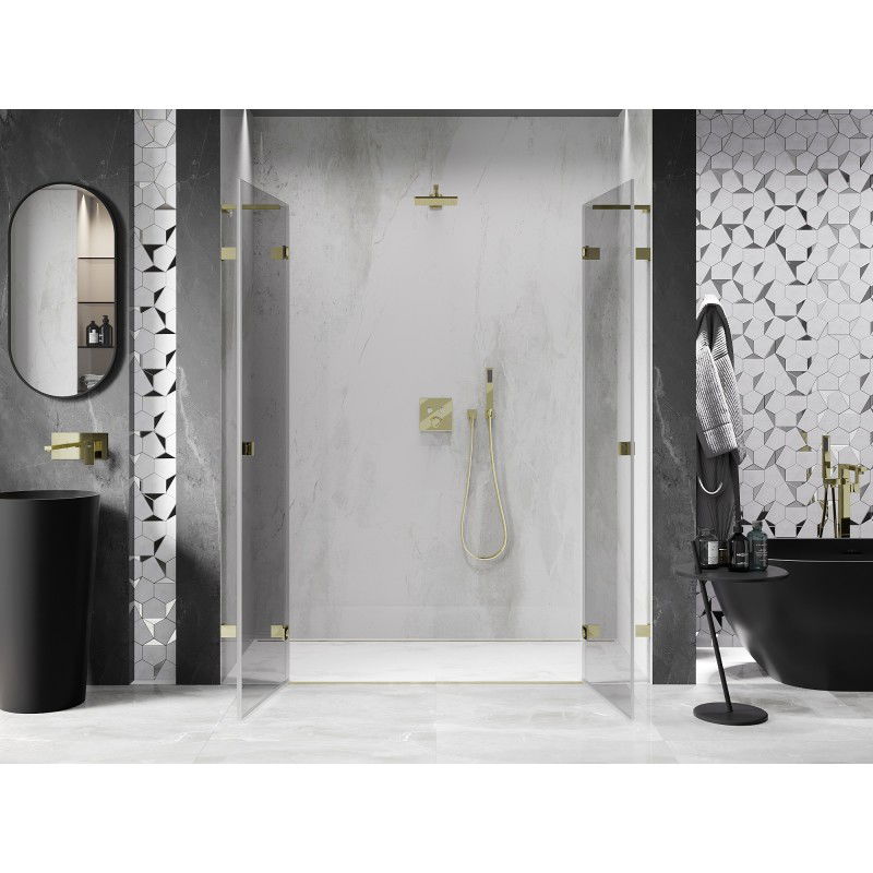 Mexen Lunar L Duo portes de douche pivotantes 190 cm, transparent, dorées - 834DL-190-000-50-00