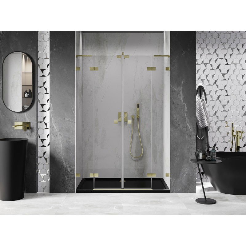 Mexen Lunar L Duo porte de douche pivotante 140 cm, transparent, or brossé - 834DL-140-000-55-00