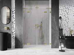Mexen Lunar L Duo porte de douche pivotante 140 cm, transparent, or brossé - 834DL-140-000-55-00