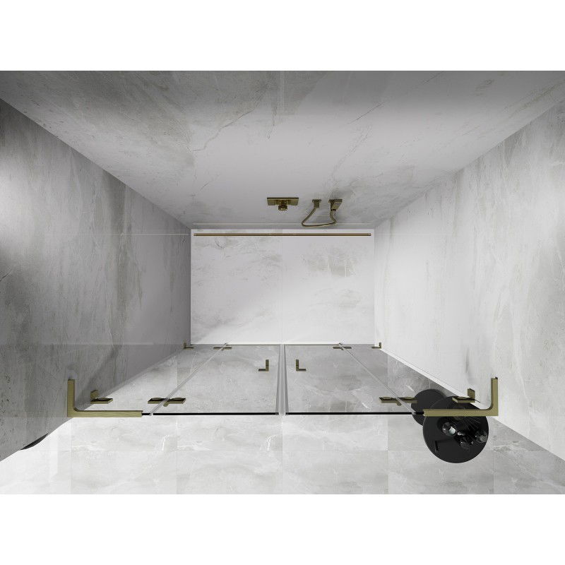 Mexen Lunar L Duo porte de douche pivotante 140 cm, transparent, or brossé - 834DL-140-000-55-00