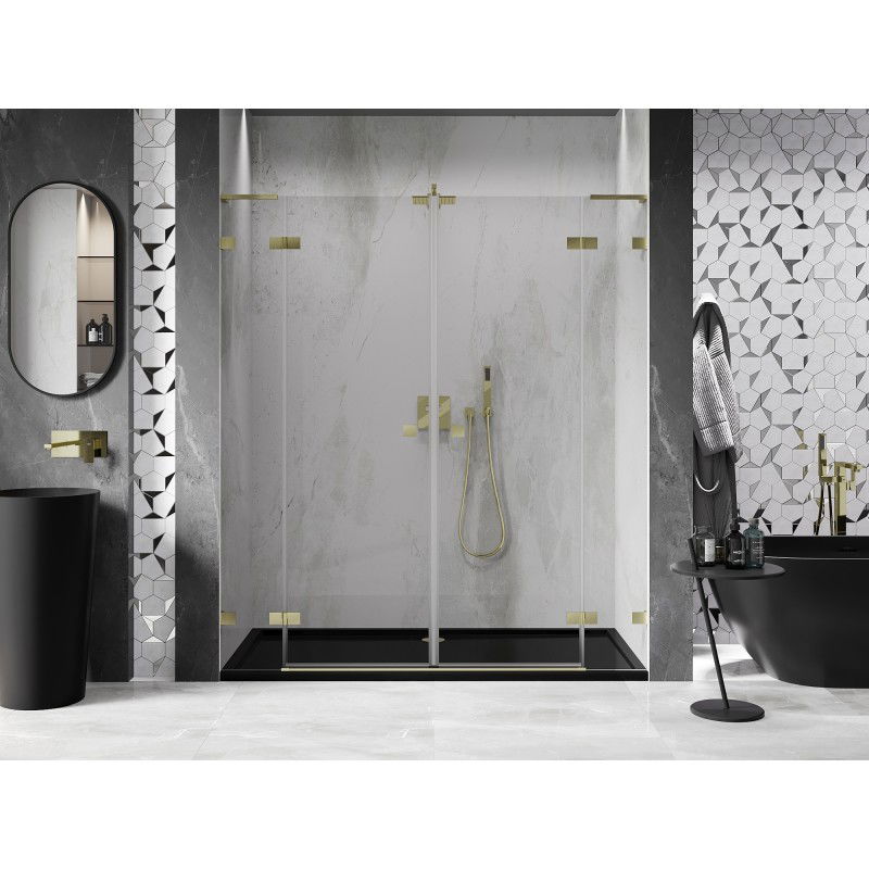 Mexen Lunar L Duo portes de douche battantes 190 cm, transparentes, or brossé - 834DL-190-000-55-00