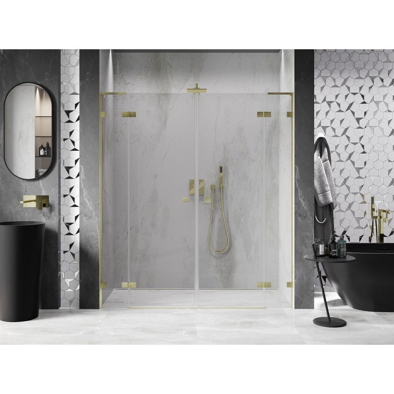 Mexen Lunar L Duo portes de douche battantes 190 cm, transparentes, or brossé - 834DL-190-000-55-00