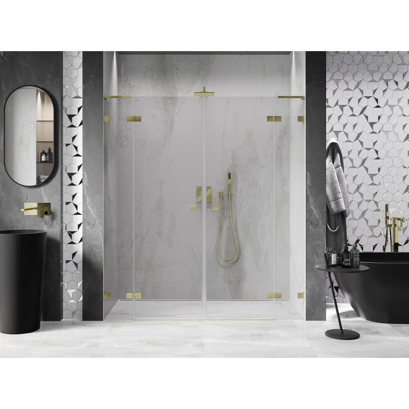 Mexen Lunar L Duo portes de douche battantes 190 cm, transparentes, or brossé - 834DL-190-000-55-00