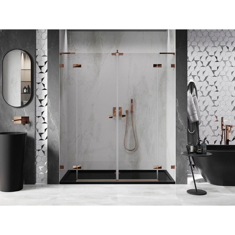 Mexen Lunar L Duo portes de douche pivotantes 170 cm, transparent, or rose - 834DL-170-000-60-00