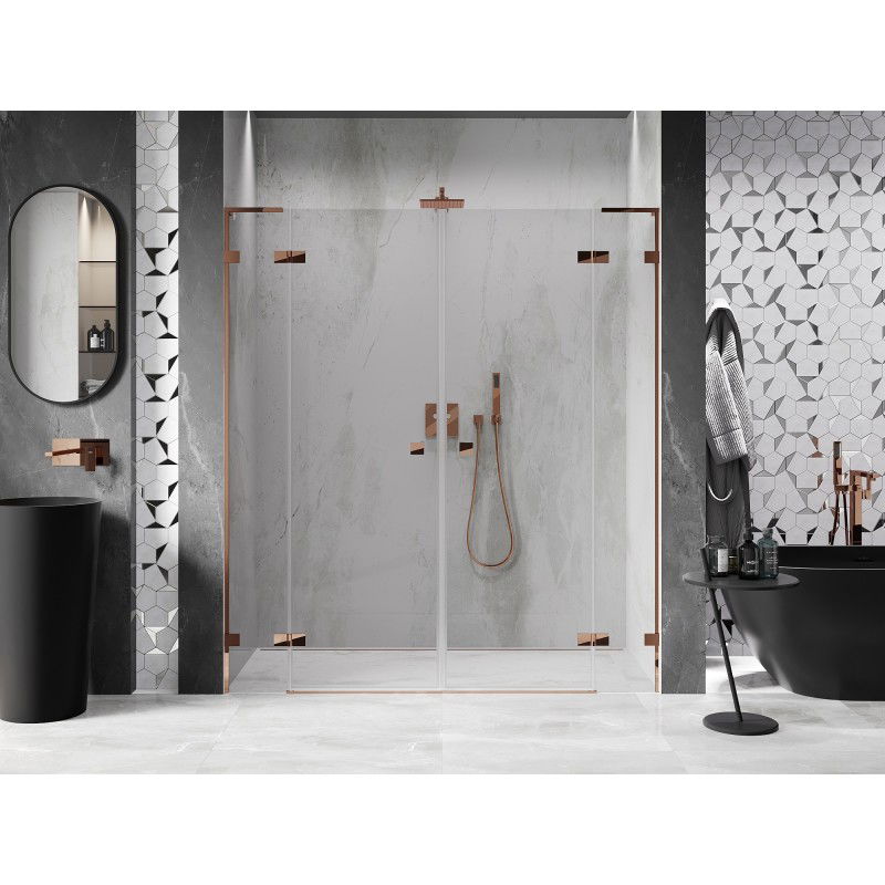 Mexen Lunar L Duo portes de douche pivotantes 170 cm, transparent, or rose - 834DL-170-000-60-00