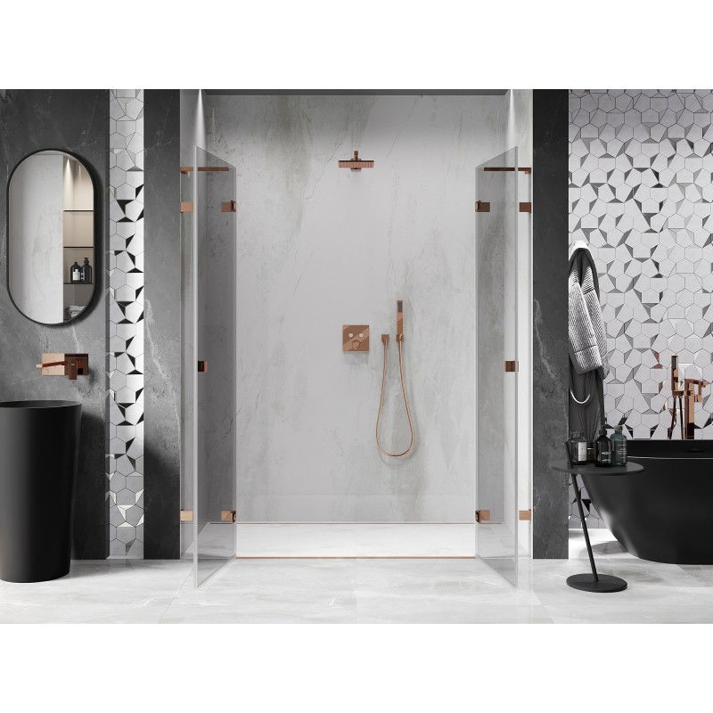 Mexen Lunar L Duo portes de douche battantes 190 cm, transparent, or rose - 834DL-190-000-60-00