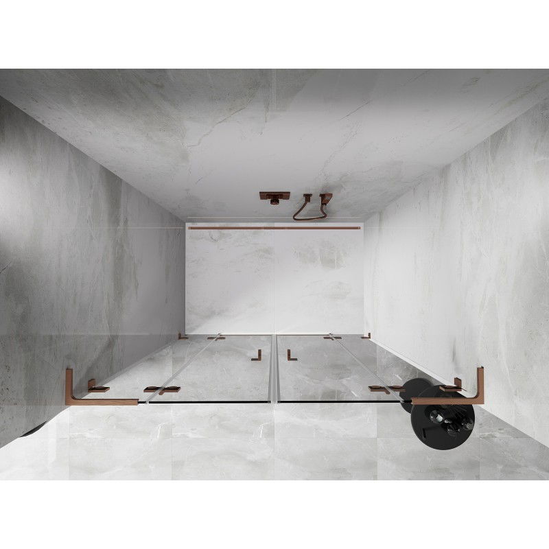 Mexen Lunar L Duo porte de douche battante 150 cm, transparent, cuivre brossé - 834DL-150-000-65-00