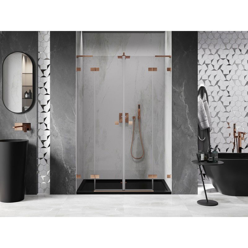 Mexen Lunar L Porte de douche double battante 160 cm, transparent, cuivre brossé - 834DL-160-000-65-00