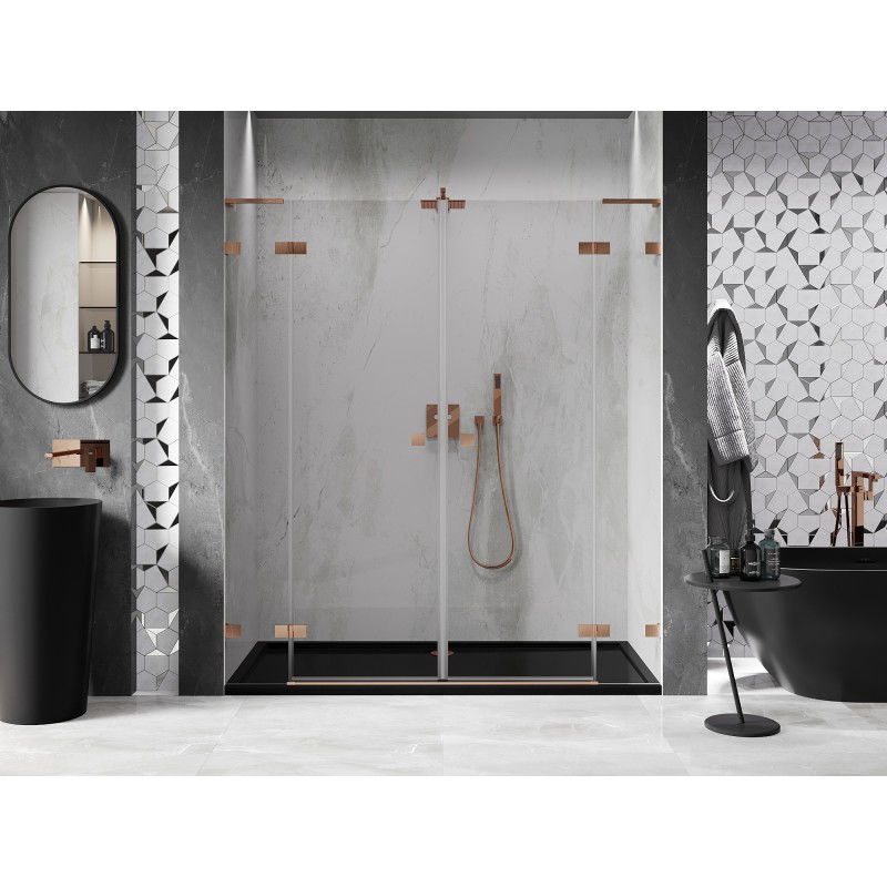 Mexen Lunar L Duo portes de douche battantes 180 cm, transparent, cuivre brossé - 834DL-180-000-65-00