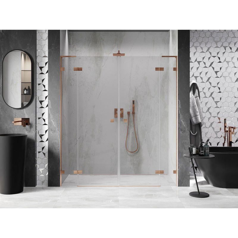 Mexen Lunar L Duo portes de douche battantes 180 cm, transparent, cuivre brossé - 834DL-180-000-65-00