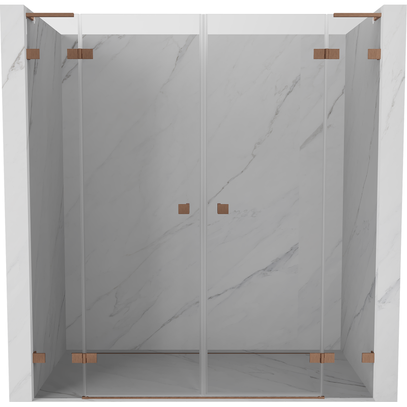 Mexen Lunar L Duo portes de douche battantes 180 cm, transparent, cuivre brossé - 834DL-180-000-65-00