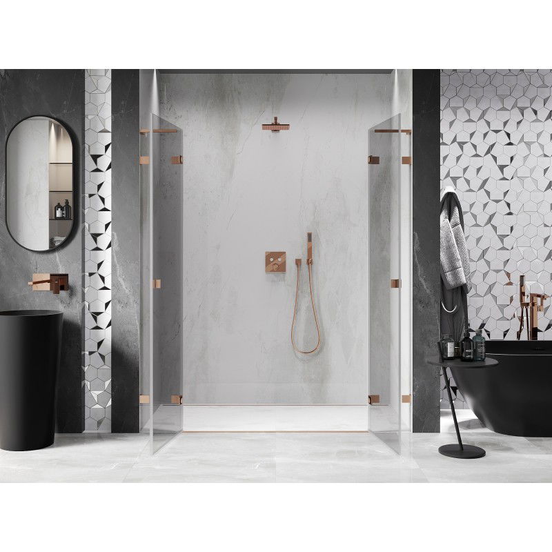 Mexen Lunar L Duo portes de douche pivotantes 190 cm, transparentes, cuivre brossé - 834DL-190-000-65-00
