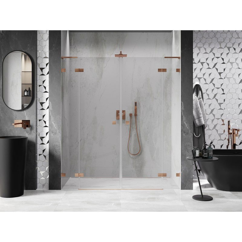 Mexen Lunar L Duo portes de douche pivotantes 190 cm, transparentes, cuivre brossé - 834DL-190-000-65-00