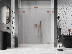 Mexen Lunar L Duo portes de douche pivotantes 190 cm, transparentes, cuivre brossé - 834DL-190-000-65-00