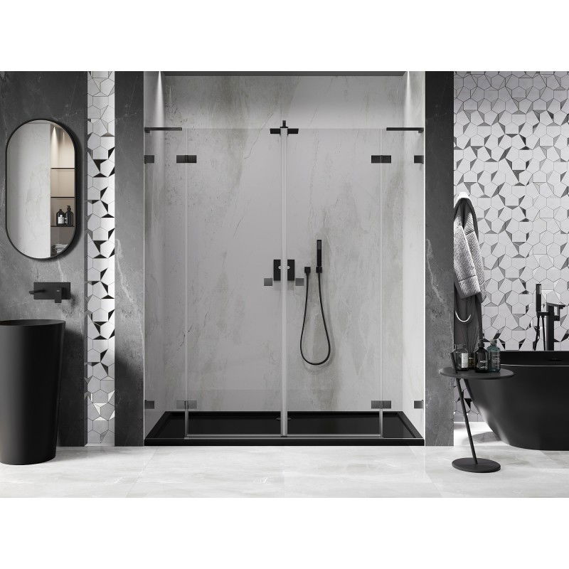 Mexen Lunar L Double porte de douche battante 180 cm, transparent, gris acier brossé - 834DL-180-000-66-00