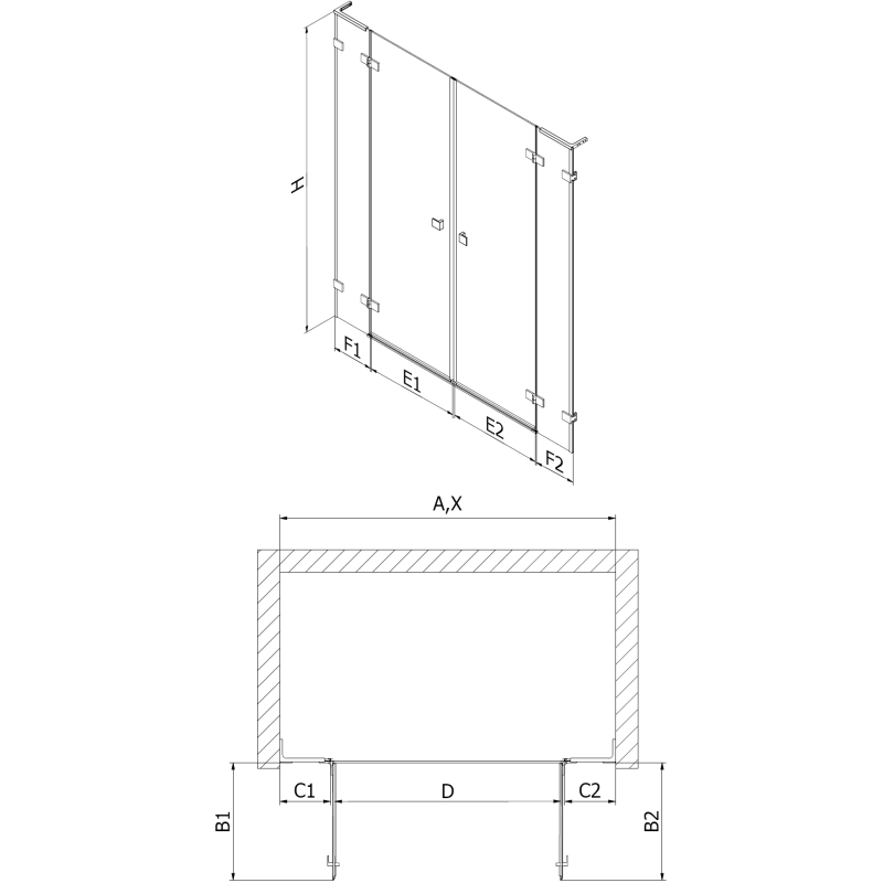 Mexen Lunar L Duo portes de douche battantes 200 cm, transparentes, gris canon brossé - 834DL-200-000-66-00