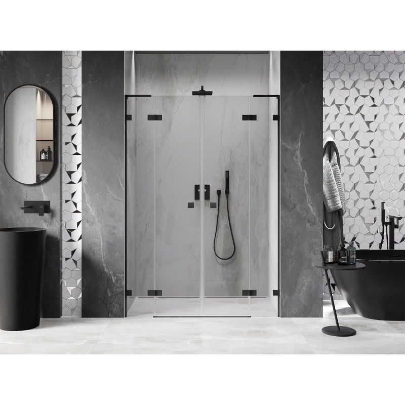 Mexen Lunar L Duo portes de douche pivotantes 140 cm, transparentes, noires - 834DL-140-000-70-00