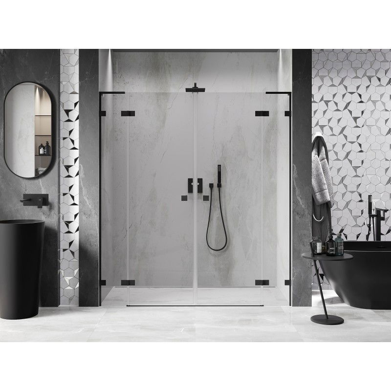 Mexen Lunar L Duo portes de douche battantes 190 cm, transparentes, noires - 834DL-190-000-70-00