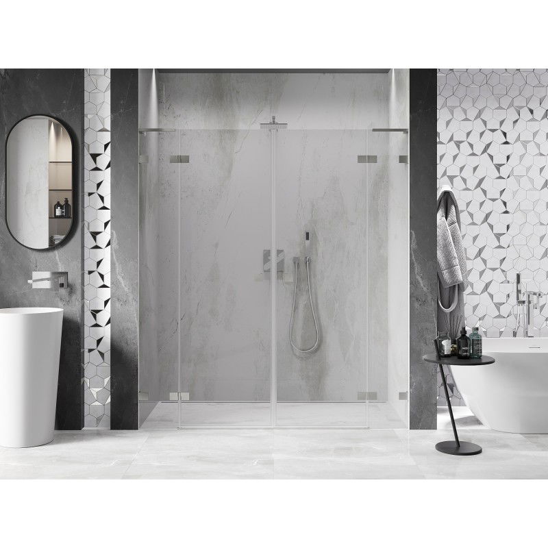 Mexen Lunar L Duo portes de douche pivotantes 190 cm, transparentes, nickel brossé - 834DL-190-000-97-00
