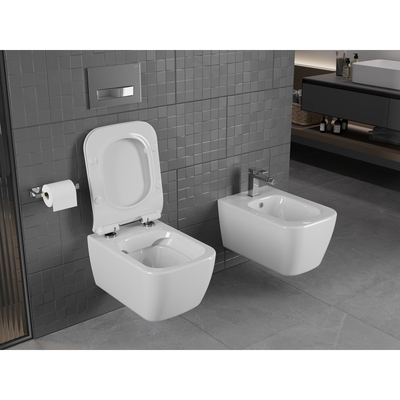 Mexen Stella cuvette WC Rimless avec abattant slim à descente amortie, duroplast, blanc brillant - 30680800