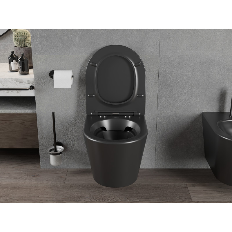 Mexen Rico cuvette WC sans rebord avec abattant à fermeture lente slim, duroplast, noir mat - 30721085