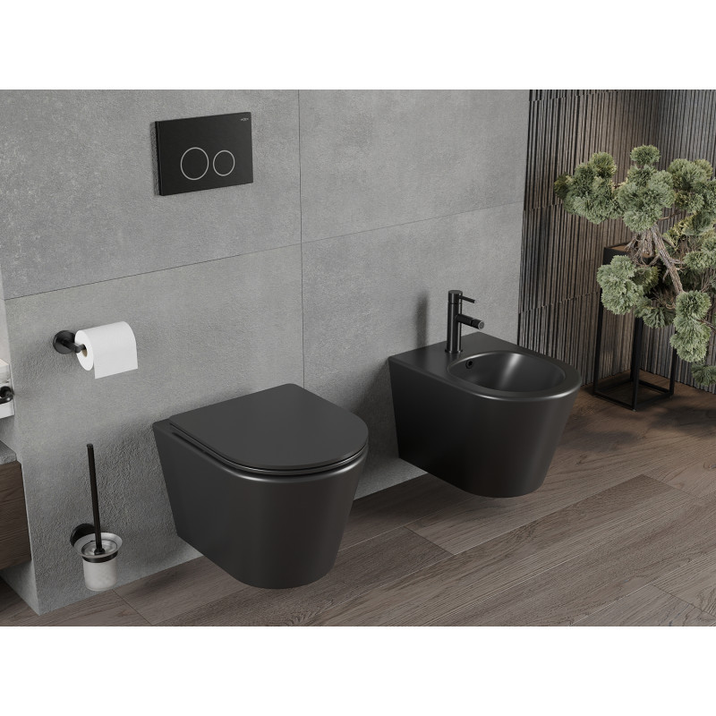 Mexen Rico cuvette WC sans rebord avec abattant à fermeture lente slim, duroplast, noir mat - 30721085