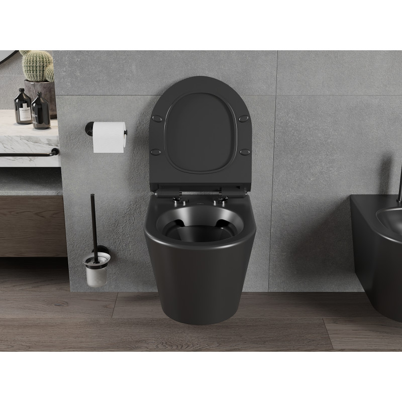 Mexen Rico cuvette WC Rimless avec abattant à descente ralentie slim, duroplast, noir mat - 30720185