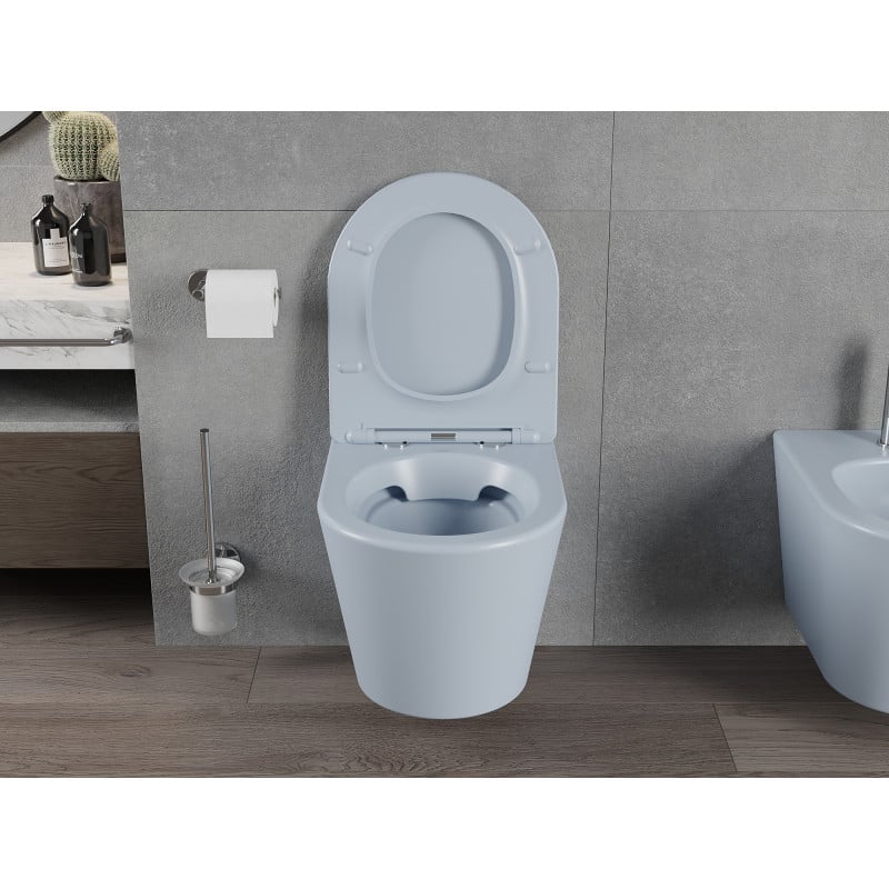 Mexen Rico cuvette WC sans bride avec abattant à descente lente slim, duroplast, gris-bleu mat - 30724069