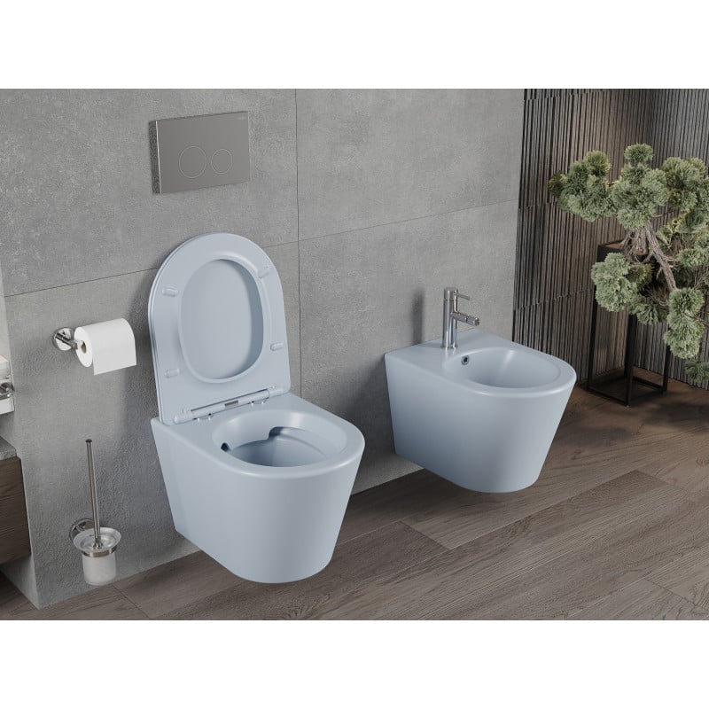 Mexen Rico cuvette WC sans bride avec abattant à descente lente slim, duroplast, gris-bleu mat - 30724069