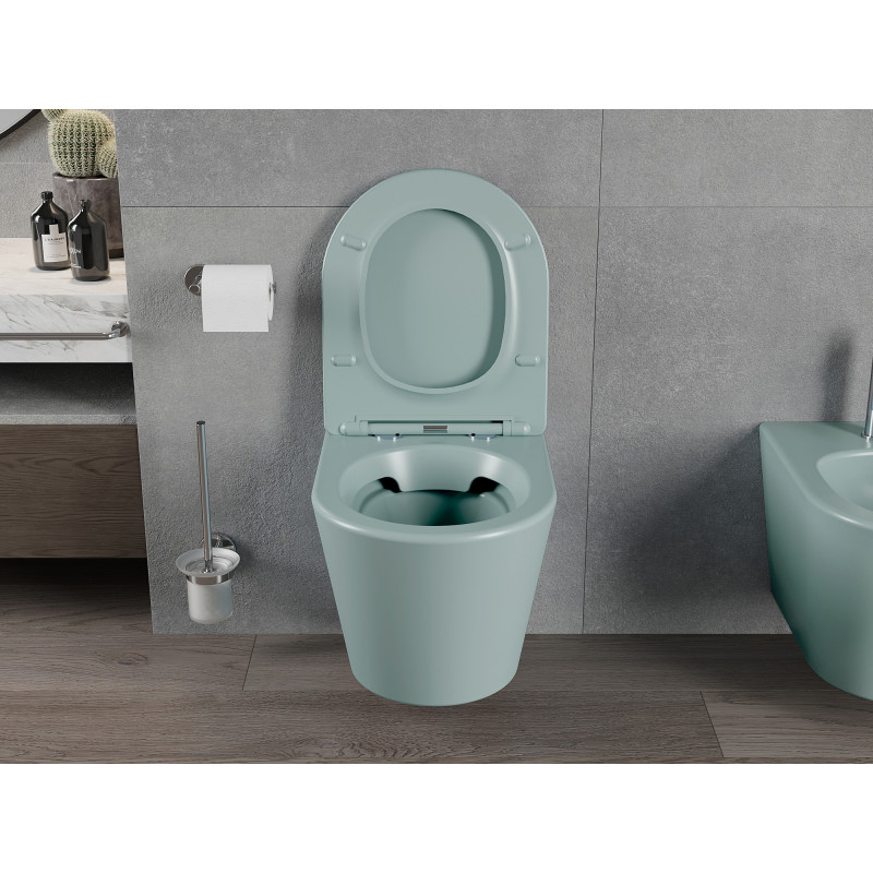 Mexen Rico cuvette de WC sans rebord avec abattant à descente amortie, slim, duroplast, vert mat clair - 30724048