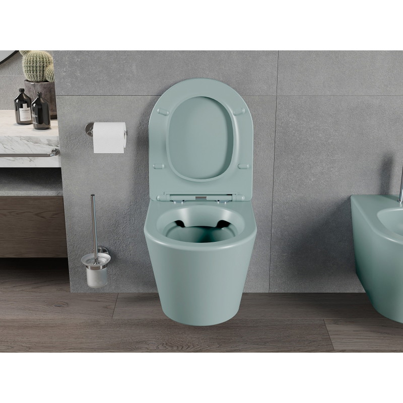 Mexen Rico cuvette WC sans rebord avec abattant à descente lente slim, duroplast, vert clair mat - 30724048