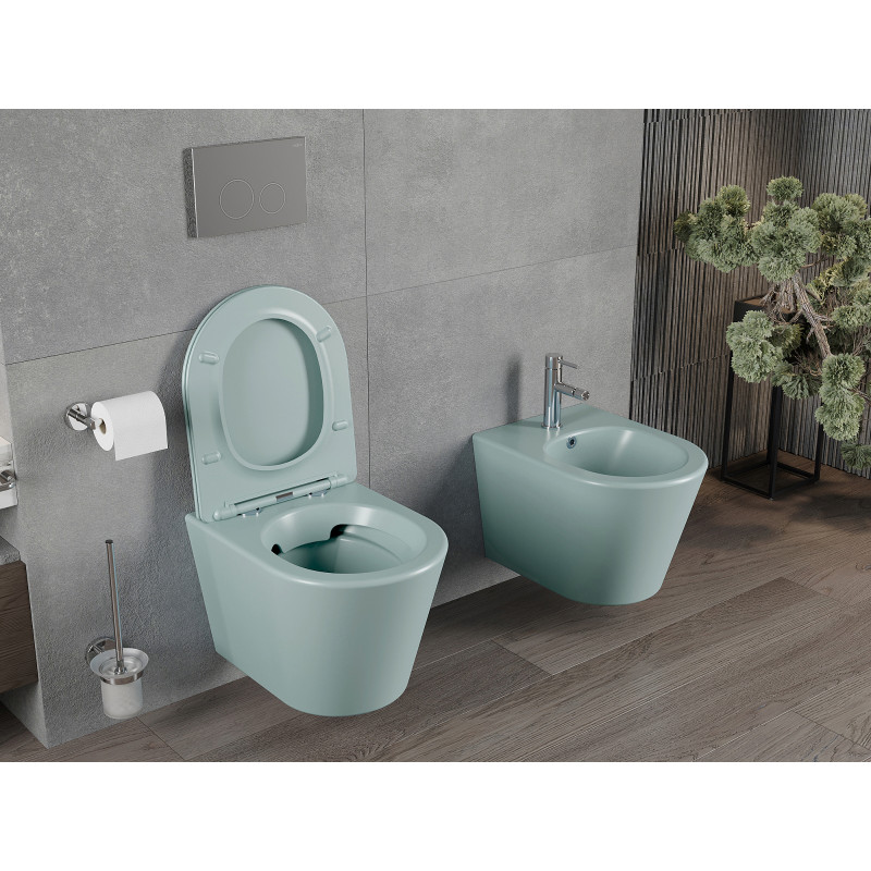 Mexen Rico cuvette de WC sans rebord avec abattant à descente amortie, slim, duroplast, vert mat clair - 30724048