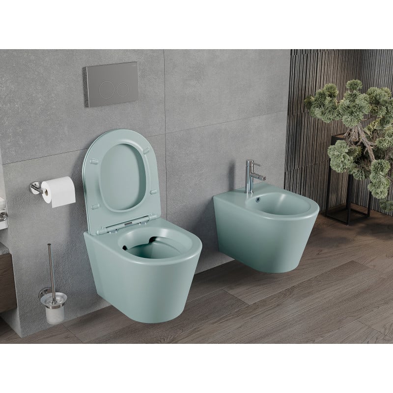 Mexen Rico cuvette WC sans rebord avec abattant slim à descente progressive, duroplast, vert clair mat - 30724048