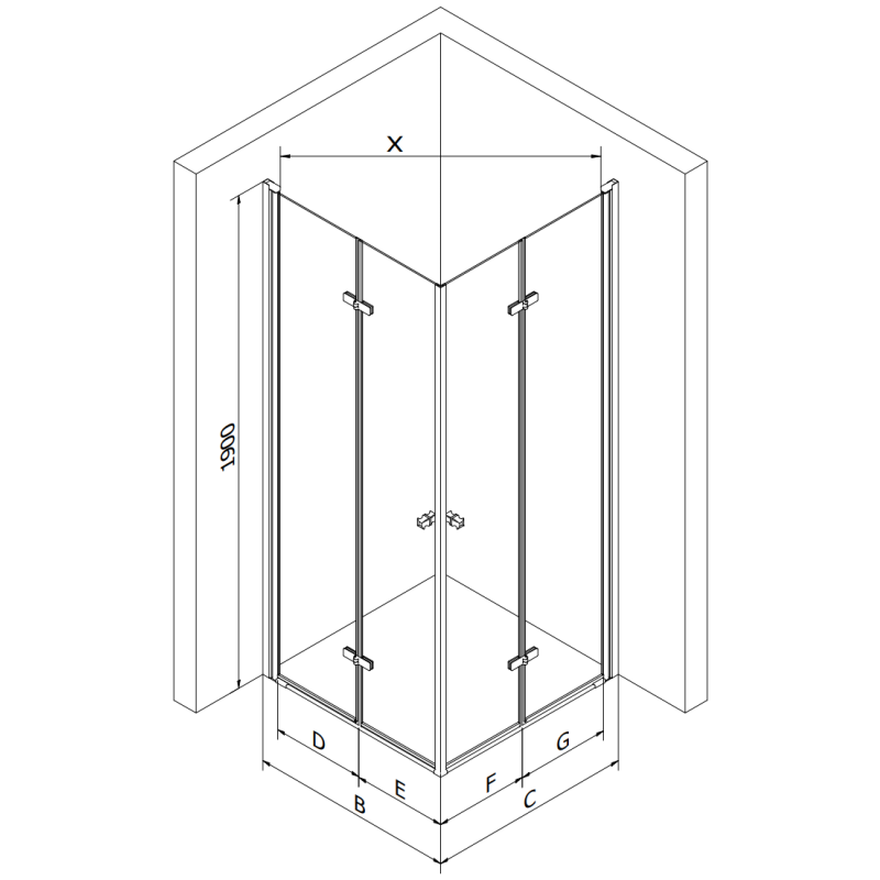 Mexen Lima Duo cabine de douche pliante 90 x 90 cm, transparente, or - 856-090-090-50-00-02