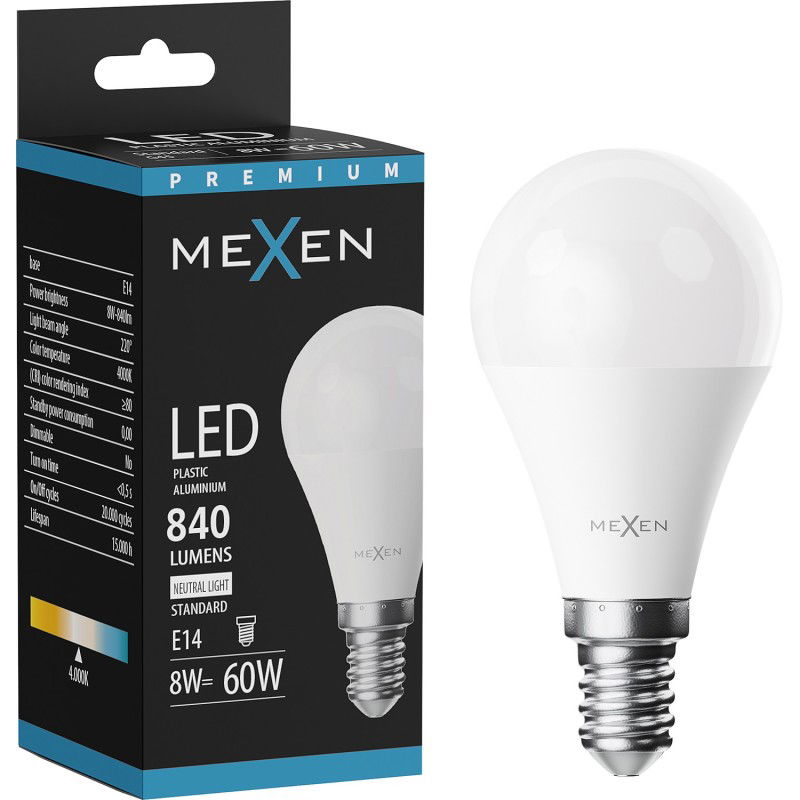 Mexen Nova Ampoule LED E14, G45, 8W, Neutre - 4000K, 840 lm - L101-E14-0840-01