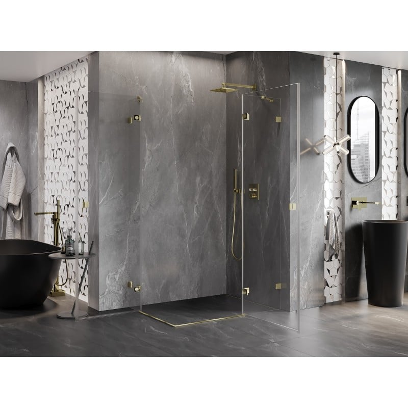 Mexen Lunar Duo cabine de douche pivotante droite 120 x 75 cm, transparent, or - 834-120P-075L-50-00